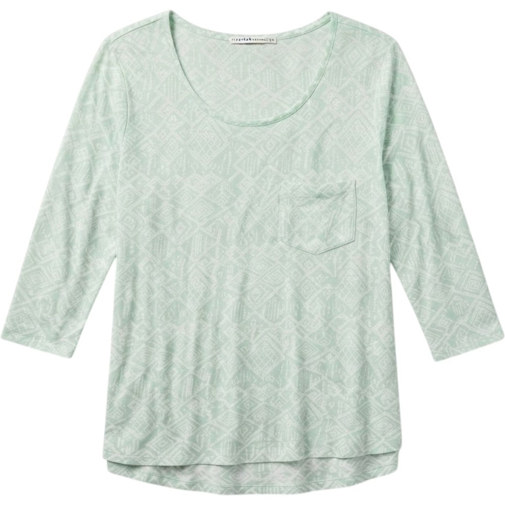 Peruvian Connection XL Pima Cotton Top Green Geometric Aztec Print 3/4 Sleeve